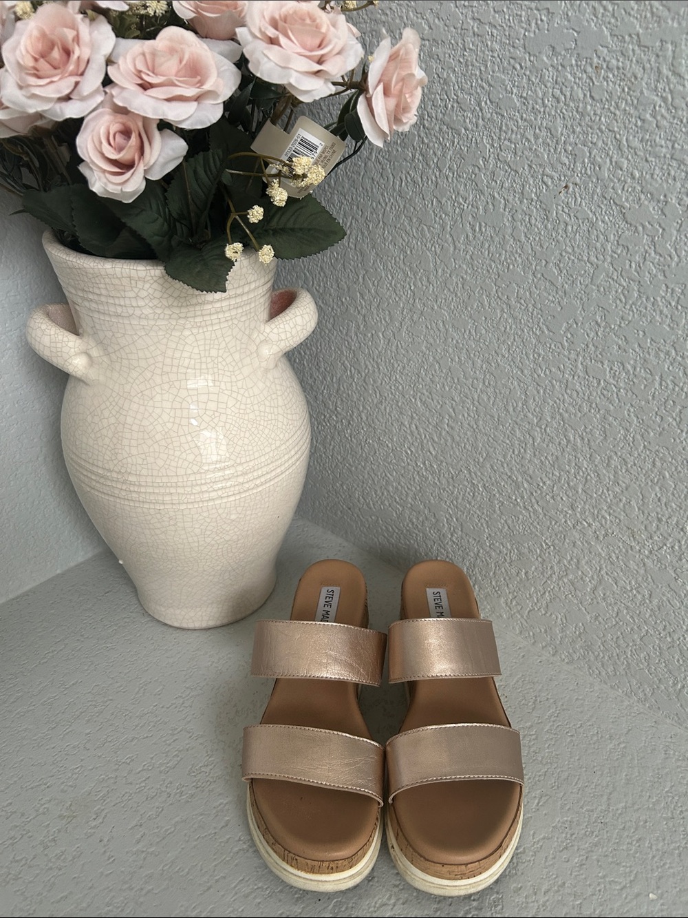 Steve Madden Rose Gold Double-Strap Slide Sandals